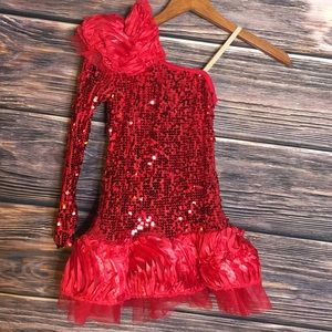 Weissman Red Sequined one Sleeve Satin Costume 7/8